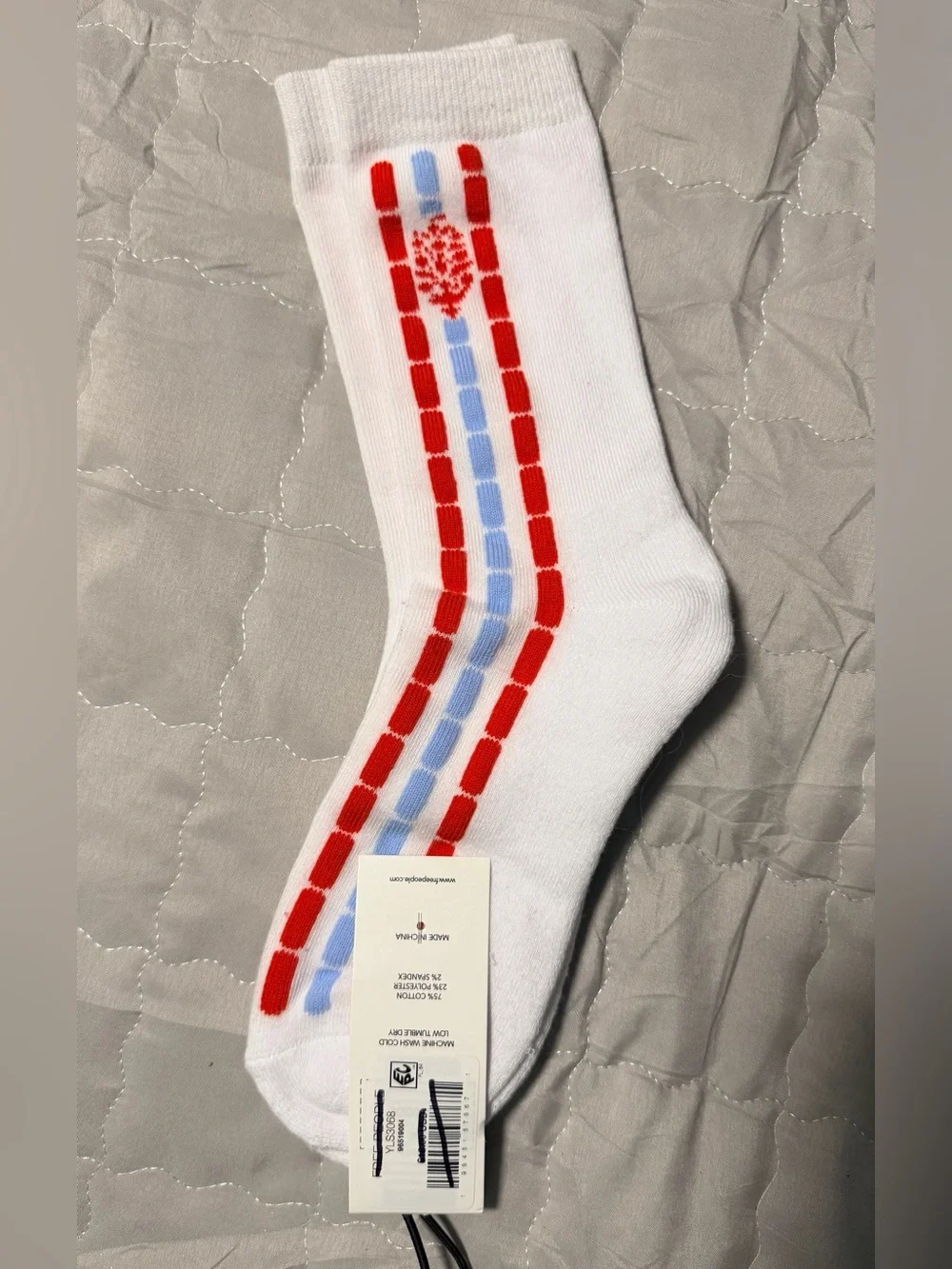 FP Movement Fast Lane Crew Socks in white with red and light blue
